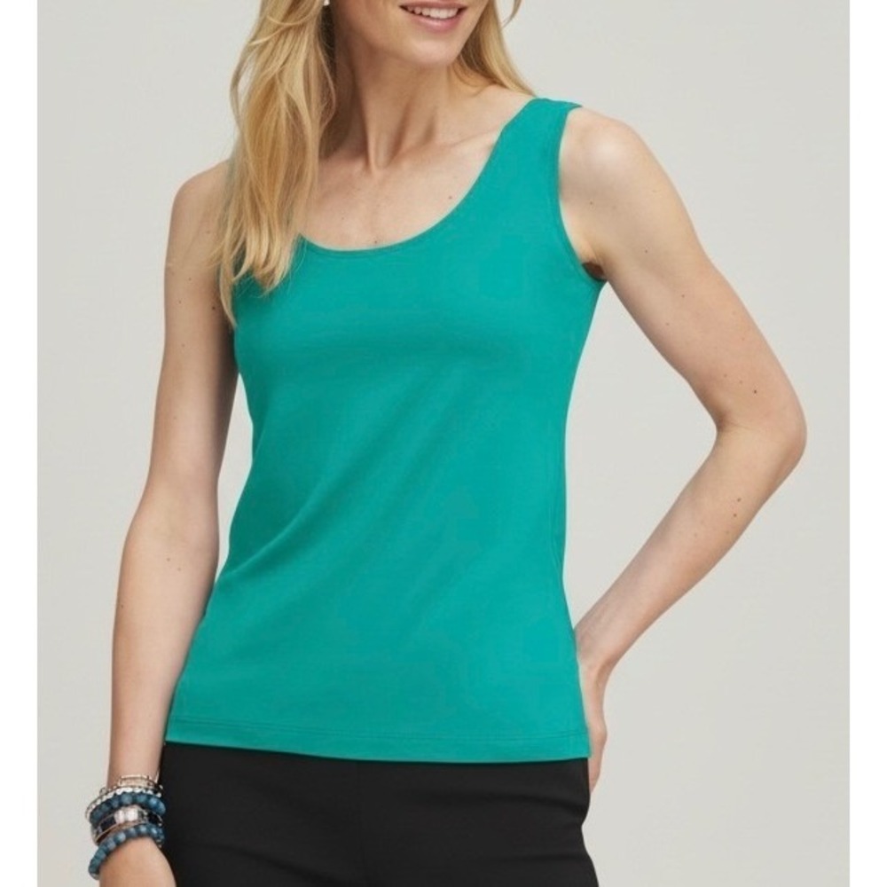 Chicos size 3 XL Microfiber Tank Top Green Scoop Neck Sleeveless Stretch Basic